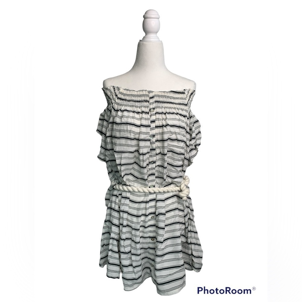 Faithfull the Brand Off Shoulder Striped Rope Belt Mini Dress Sz 2 / XS